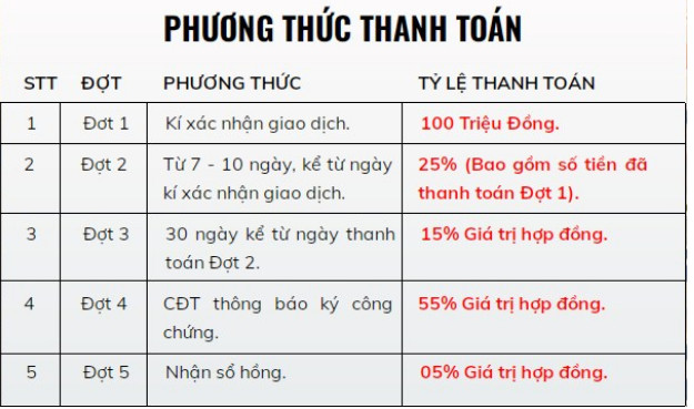 Phương thức thanh toán nhà phố Thăng Long Luxury